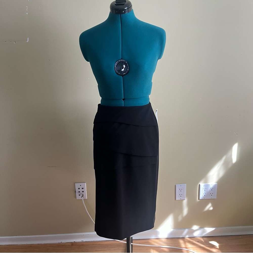 Black Calf Length Stretch Skirt Business Casual